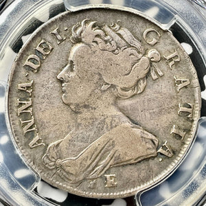 1707 G.B. Queen Anne 1/2 Crown PCGS F12 Lot#G6679 Large Silver! S-3605