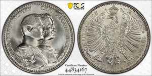 1915-A Germany Saxe-Weimar-Eisenach 3 Mark PCGS MS66 Lot#G6659 Silver! Gem BU!