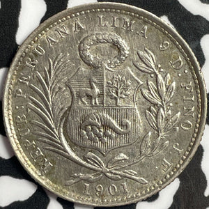 1901 Peru 1/5 Sol Lot#D2923 Silver!