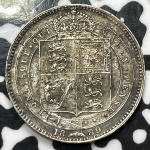 1889 G.B. 1 Shilling Lot#JM5965 Silver! Better Date! Nice Detail, Old Cleaning