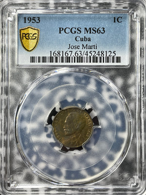 1953 Caribbean 1 Centavo PCGS MS63 Lot#G3326 Choice UNC! Jose Marti