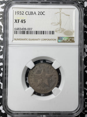 1932 Caribbean 20 Centavos NGC XF45 Lot#G3705 Silver! Key Date!