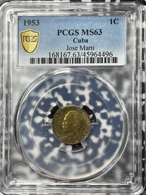 1953 Caribbean 1 Centavo PCGS MS63 Lot#G3495 Choice UNC! Jose Marti