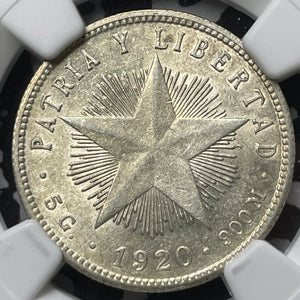 1920 Caribbean 20 Centavos NGC AU58 Lot#G4301 Silver!