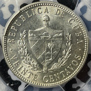 1948 Caribbean 20 Centavos PCGS MS62 Lot#G3794 Silver! Nice UNC!