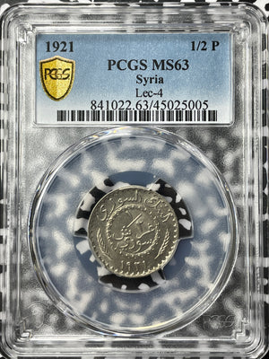 1921 Syria 1/2 Piastre PCGS MS63 Lot#G3374 Choice UNC! Lec-4