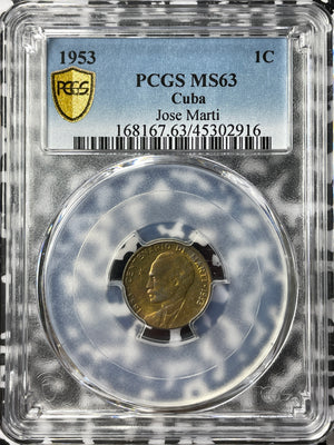 1953 Caribbean 1 Centavo PCGS MS63 Lot#G3576 Choice UNC! Jose Marti