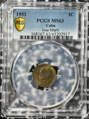 1953 Caribbean 1 Centavo PCGS MS63 Lot#G3577 Choice UNC! Jose Marti