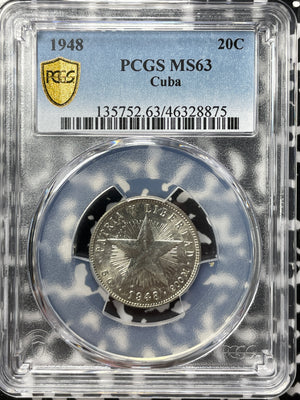 1948 Caribbean 20 Centavos PCGS MS63 Lot#G4276 Silver! Choice UNC!
